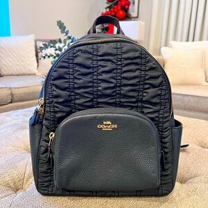 Coach Court Backpack with Ruching Navy Blue and Gold